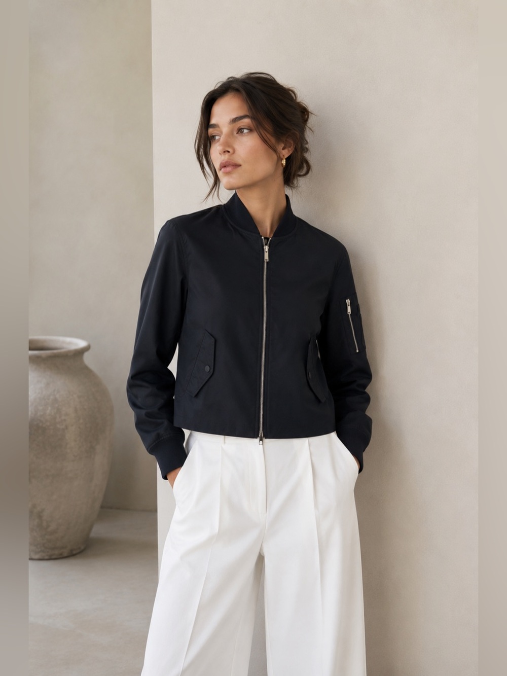 NEW Theory A-Line Flight Jacket in Recycled Nylon Black